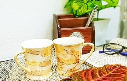 Caffeine Ceramic Handmade Yellow & Gold Glossy Tea Cup Set (Set of 6) - Caffeine Premium Stoneware