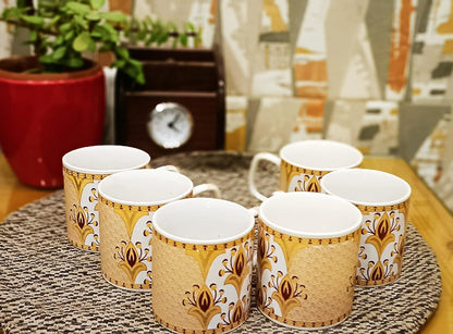 Caffeine Ceramic Handmade Yellow Gold Pattern Tea Cup set of 4 - Caffeine Premium Stoneware