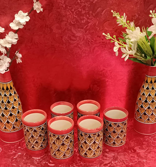 Caffeine Ceramic Handmade Orange morroco Water Glass (300ml) Set of 6 - Caffeine Premium Stoneware