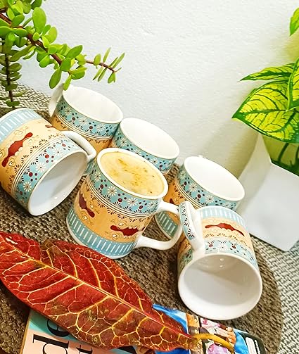 Caffeine Handmade multicolor Tea Cups & Coffee Cups Set of 6 - Caffeine Premium Stoneware