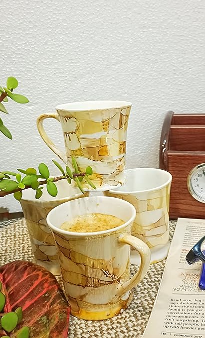 Caffeine Ceramic Handmade Yellow & Gold Tea Cup Set (Set of 4) - Caffeine Premium Stoneware