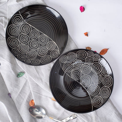 Caffeine Ceramic Handmade Black Doodle Dinner Set of 8 pcs. - Caffeine Premium Stoneware