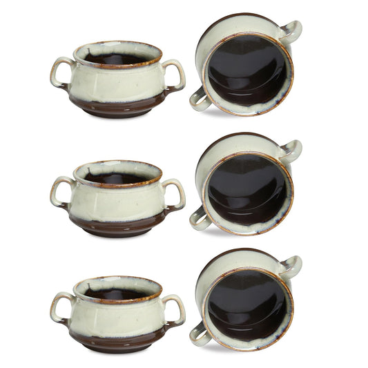 Caffeine Ceramic Handmade Multicolor Double Handle Soup Bowls Set 6 - Caffeine Premium Stoneware