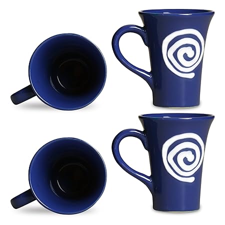 Caffeine Ceramic Handmade Blue & White Doodle Tea Cups set of 4 - Caffeine Premium Stoneware