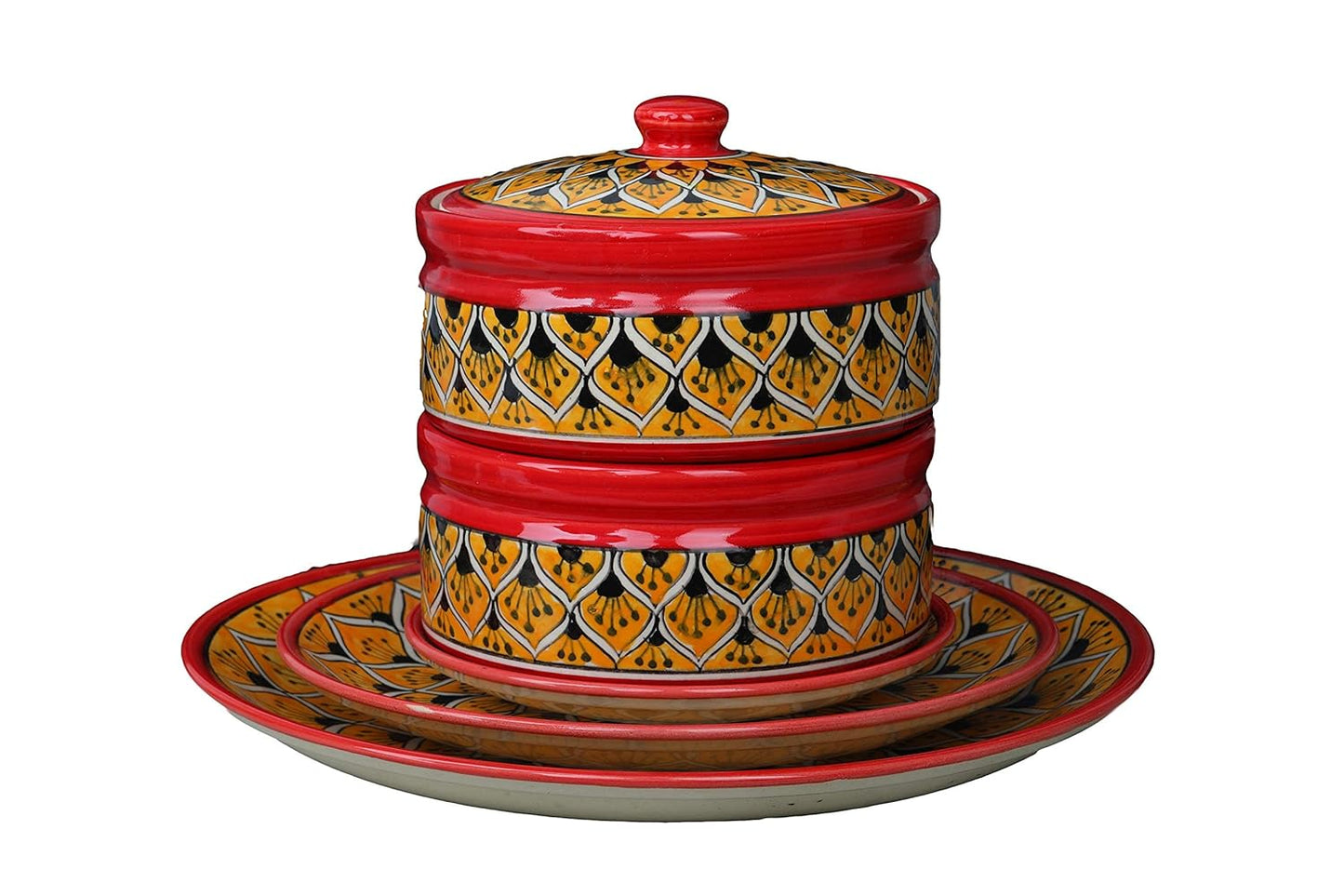 Caffeine Ceramic Handmade Orange Morocco Dinner Set (37 pieces - Microwave & Dishwasher Safe) - Caffeine Premium Stoneware