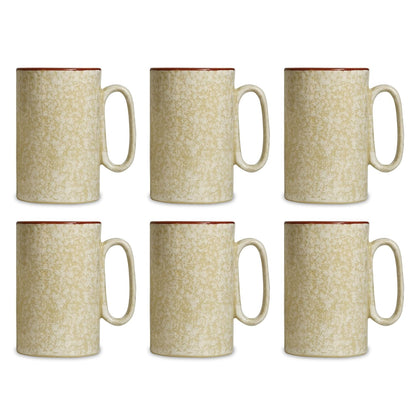 Caffeine Ceramic Stoneware Handmade White & Brown Milk Mug (Set of 6) - Caffeine Premium Stoneware