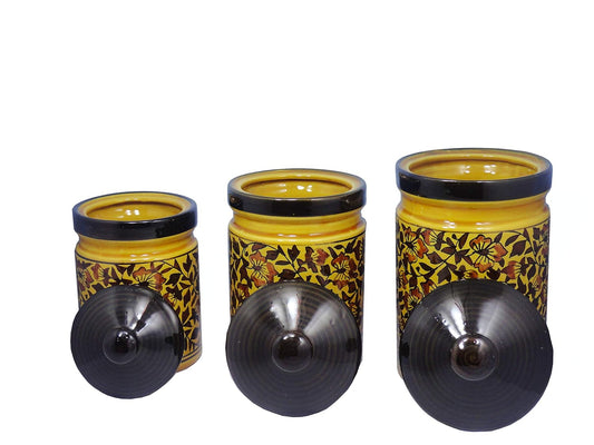 Caffeine Ceramic Stoneware Handmade Brown Sehra Barni / Pickle Jar (Set of 3) - Caffeine Premium Stoneware