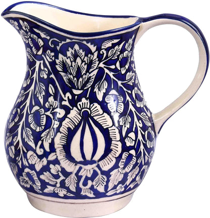 Caffeine Ceramic Stonware Handmade Blue Mughal Water jug (Set of 1, 1800 ml) - Caffeine Premium Stoneware