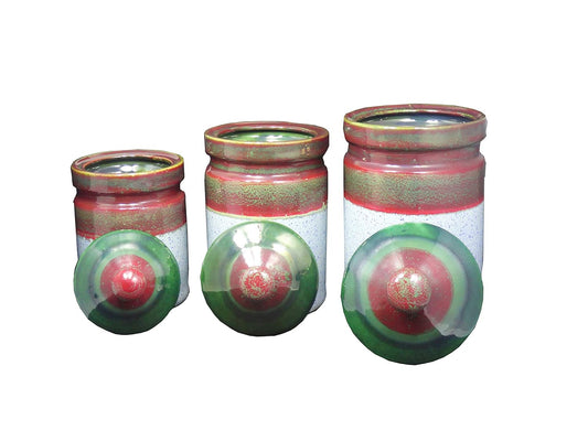 Caffeine Ceramic Stoneware Handmade Multicolour Barni/Pickle Jar (Set of 3) - Caffeine Premium Stoneware