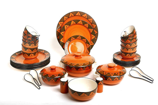 Caffeine Ceramic Handmade Brown Soorya Dinner Set (37 pcs.) - Caffeine Premium Stoneware