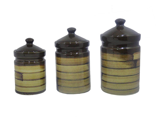 Caffeine Ceramic Stoneware Handmade Wood Brown Barni/Pickle Jar (Set of 3) - Caffeine Premium Stoneware