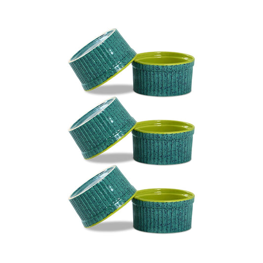 Caffeine Ceramic Handmade Glossy Turquoise Green Ramekin bowl (Set of 6) - Caffeine Premium Stoneware