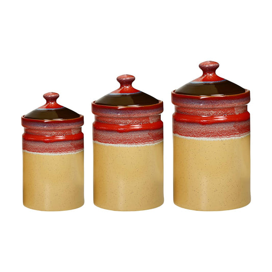 Caffeine Ceramic Stoneware Handmade Red Mustard Studio Barni/Pickle Jar (Set of 3) - Caffeine Premium Stoneware