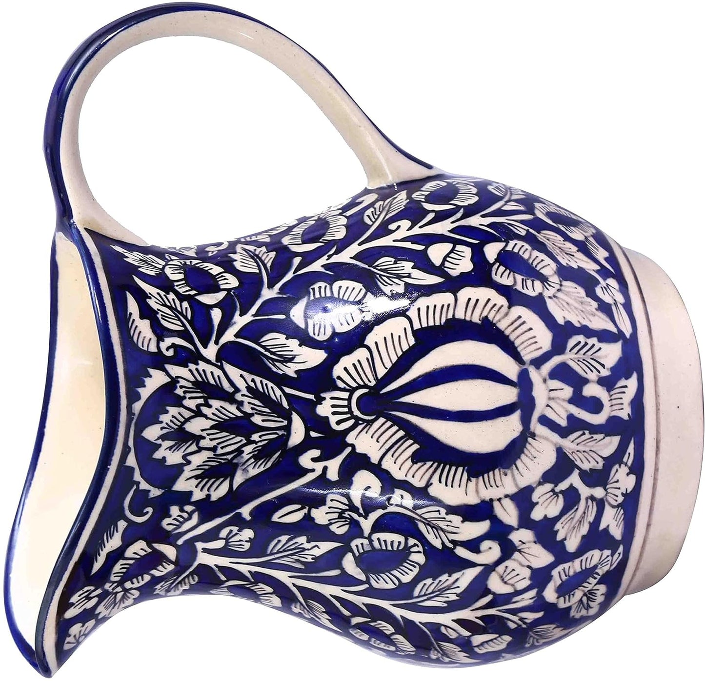 Caffeine Ceramic Stonware Handmade Blue Mughal Water jug (Set of 1, 1800 ml) - Caffeine Premium Stoneware