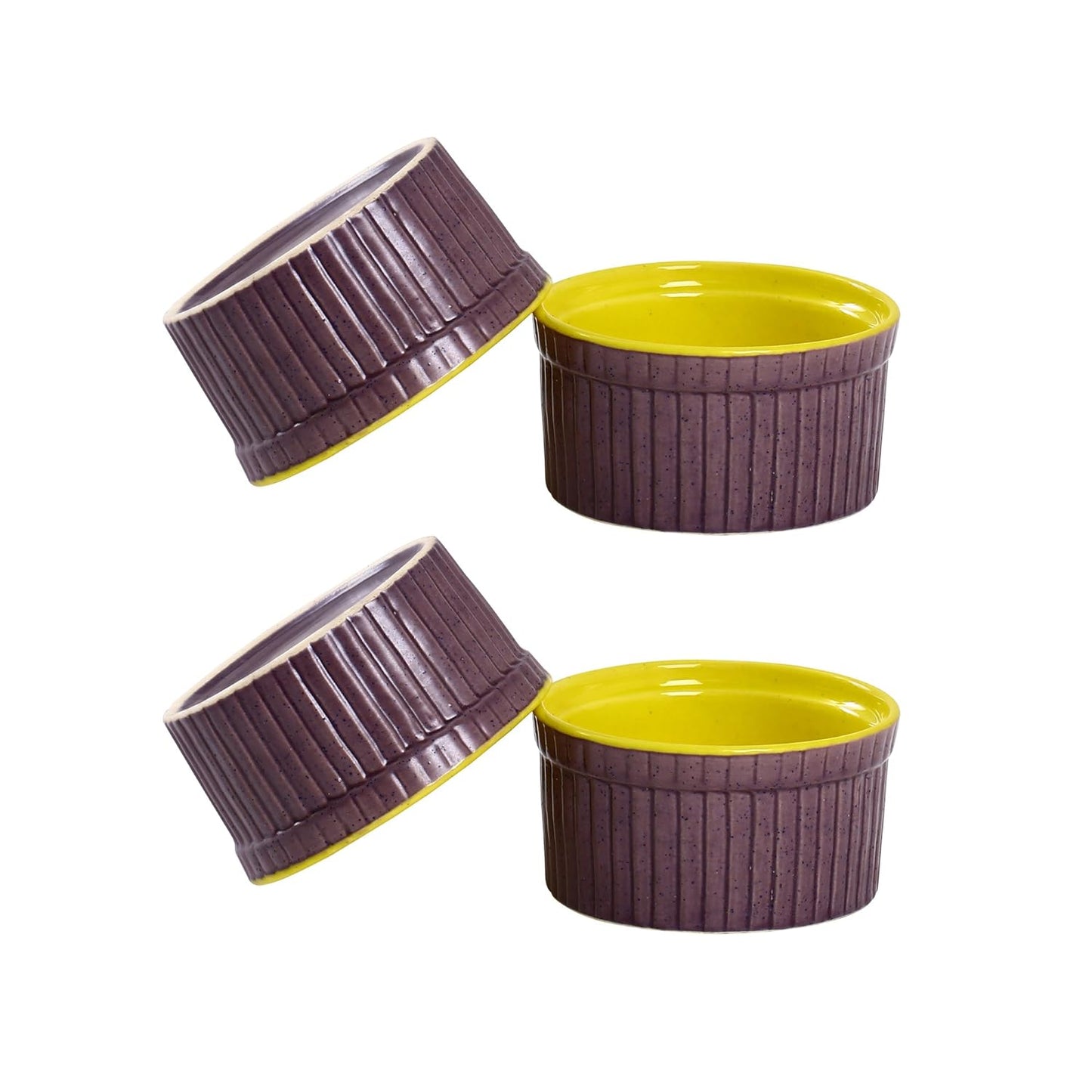 Caffeine Ceramic Handmade Purple and Yellow Ramekins Bowl- (Set of 4) - Caffeine Premium Stoneware