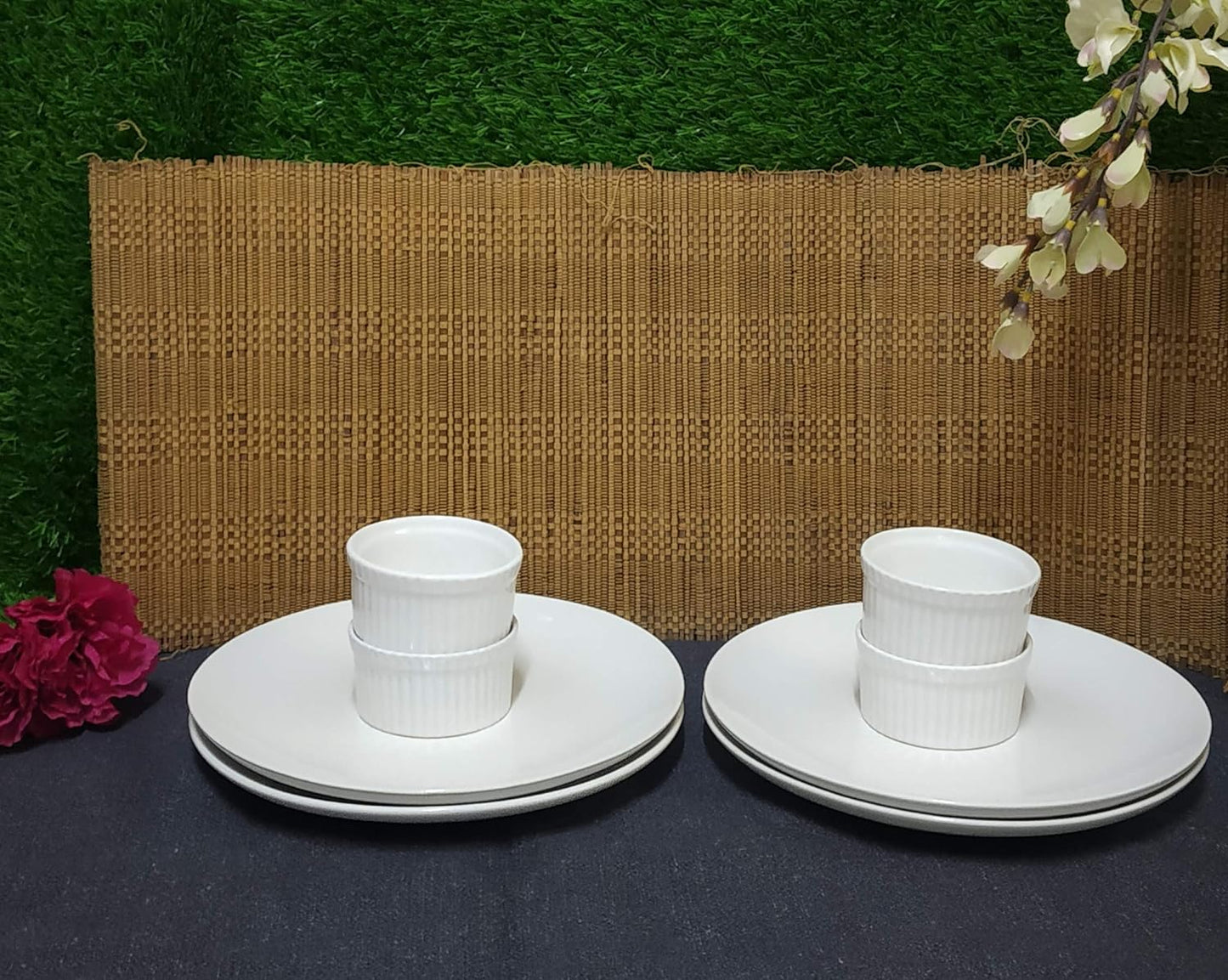 Caffeine Ceramic Handmade Glossy White Combo Dinner Set (8 pcs.) - Caffeine Premium Stoneware