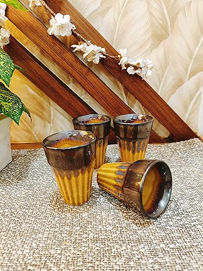 Caffeine Ceramic Handmade Golden Studio kulhad Cup Set of 4 - Caffeine Premium Stoneware