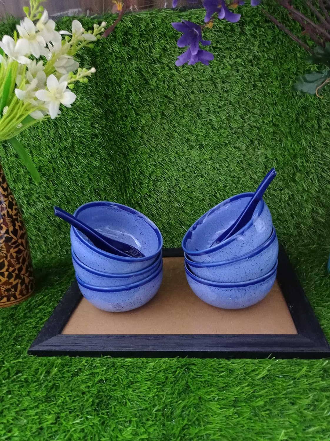 Caffeine Ceramic Handmade Blue Crackle Soup Bowl set of 6 - Caffeine Premium Stoneware