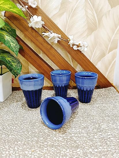 Caffeine Ceramic Handmade Marine Blue kulhad Cup (Set of 6) - Caffeine Premium Stoneware