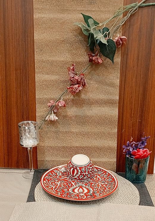 Caffeine Ceramic Handmade Red Mughal Combo Dinner Set (Set of 2) - Caffeine Premium Stoneware