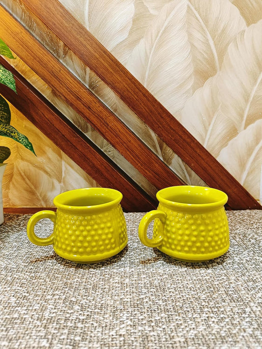 Caffeine Ceramic Handmade Green Cum Yellow Neon Bubble Tea Cup Set of 2 - Caffeine Premium Stoneware