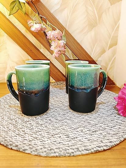 Caffeine Ceramic Handmade Coal Mint Cup Set (Set of 6) - Caffeine Premium Stoneware