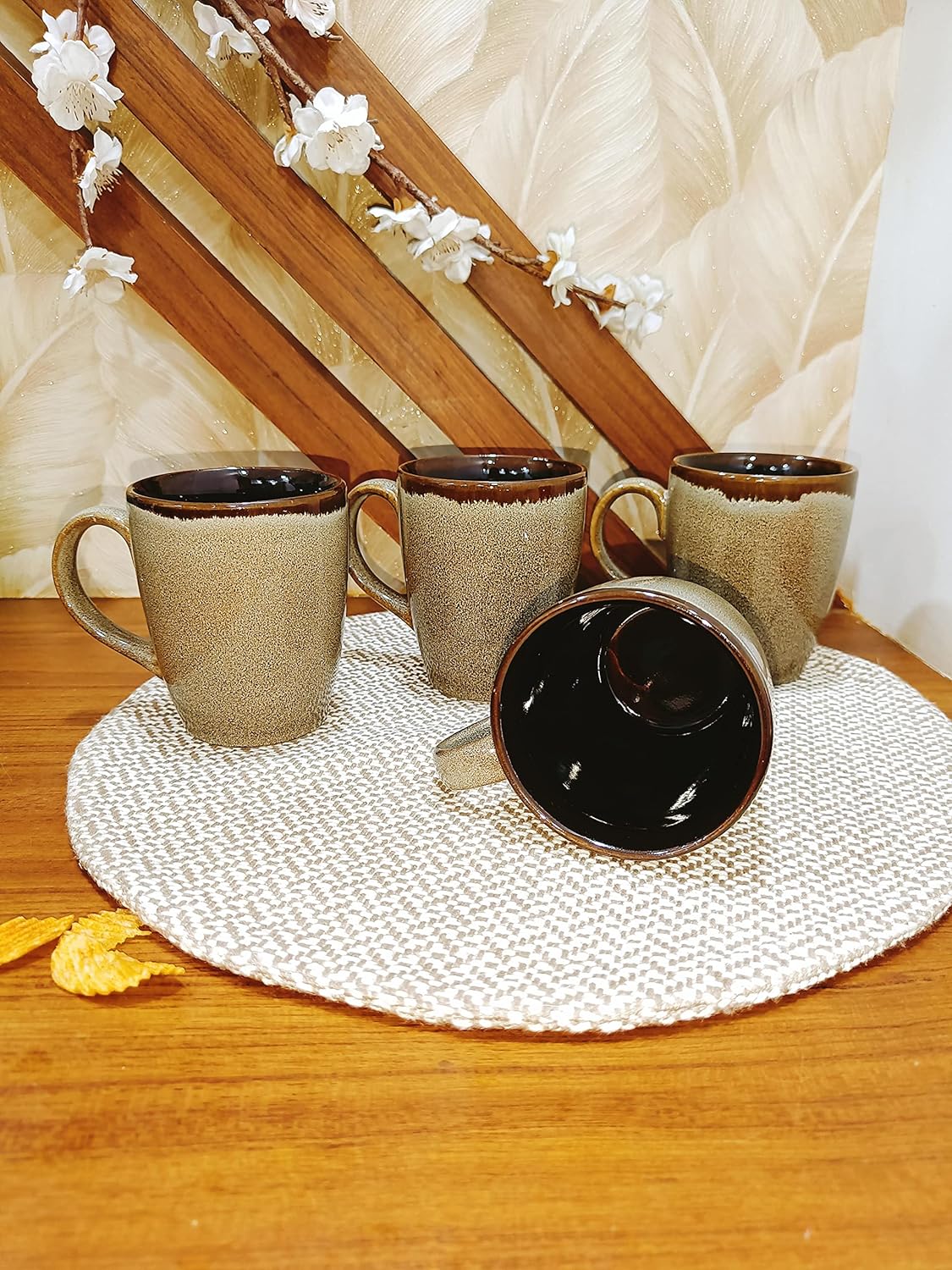 Caffeine Ceramic Handmade Brown Crackle Coffee & coffee Mug Set of 4 - Caffeine Premium Stoneware