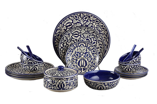 Caffeine Ceramic Handmade Ancient Royal Mughal Combo Dinner Set (25 pcs.)