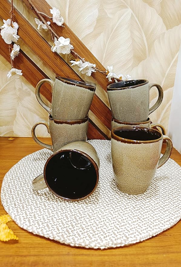 Caffeine Ceramic Handmade Brown Crackle Coffee & Milk Mug Set of 6 - Caffeine Premium Stoneware