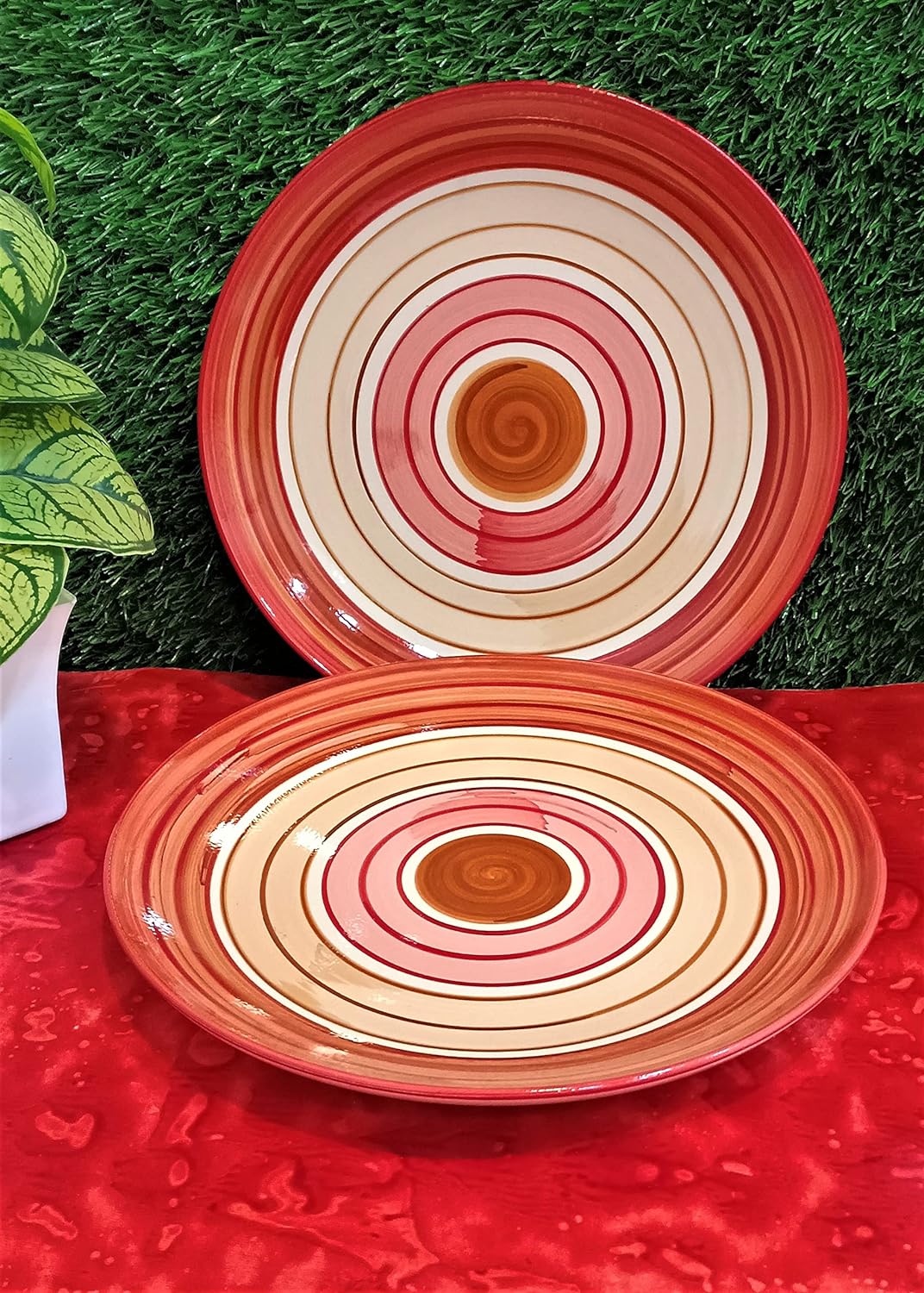 Caffeine Ceramic Handmade Orange Beige Combo Dinner Set (Set of 8) - Caffeine Premium Stoneware