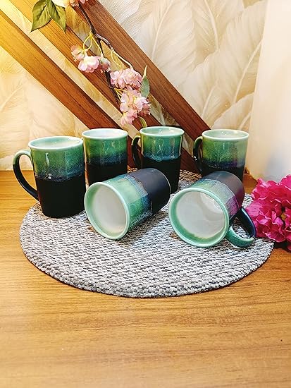 Caffeine Ceramic Handmade Coal Mint Cup Set (Set of 6) - Caffeine Premium Stoneware