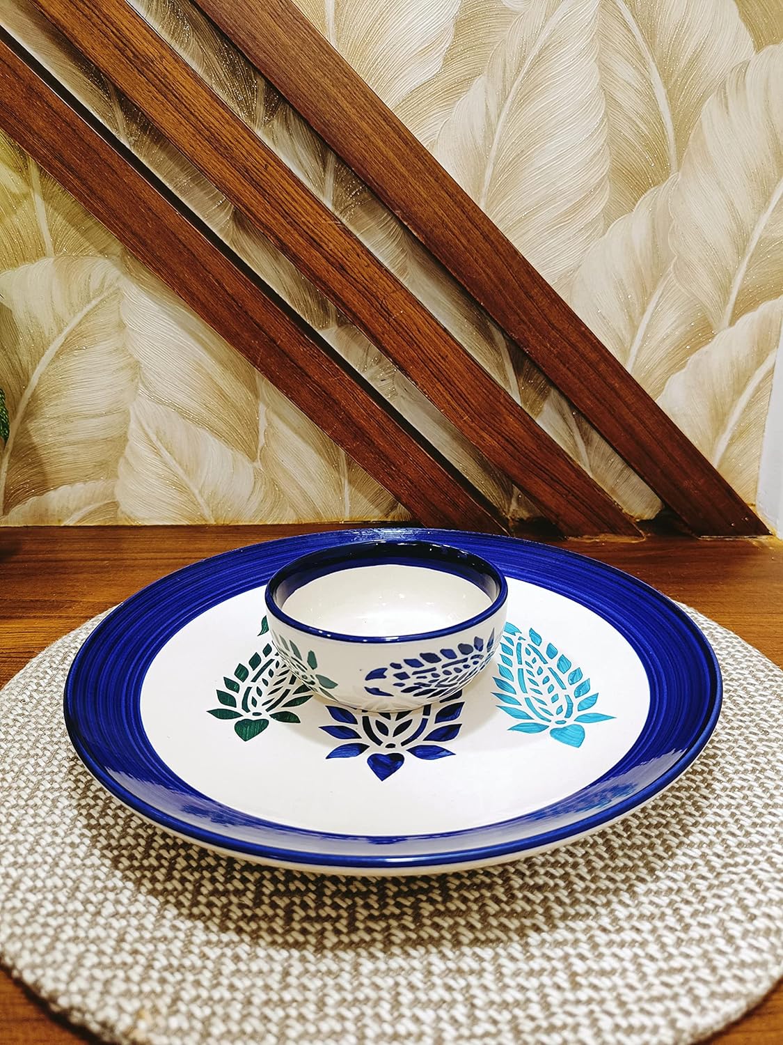 Caffeine Ceramic Handmade Blue Boota Combo Dinner Set (Set of 2) - Caffeine Premium Stoneware