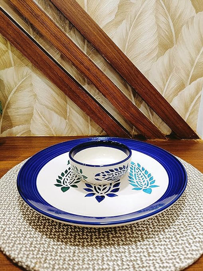 Caffeine Ceramic Handmade Blue Boota Combo Dinner Set (Set of 2) - Caffeine Premium Stoneware