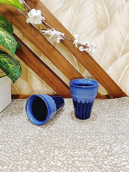 Caffeine Ceramic Handmade Marine Blue kulhad Cup Set of 4 - Caffeine Premium Stoneware