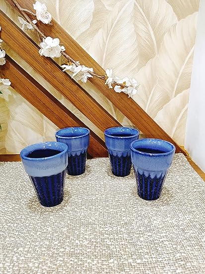 Caffeine Ceramic Handmade Marine Blue kulhad Cup (Set of 6) - Caffeine Premium Stoneware