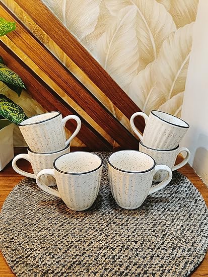 Caffeine Ceramic Handmade White Matte Tea Cup (Set of 6) - Caffeine Premium Stoneware