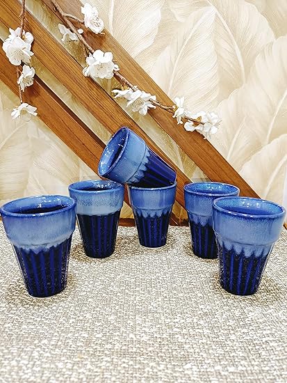 Caffeine Ceramic Handmade Marine Blue kulhad Cup (Set of 6) - Caffeine Premium Stoneware