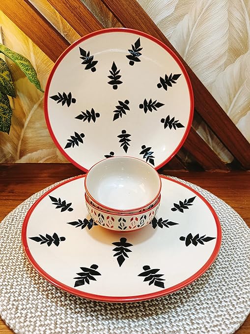 Caffeine Ceramic Handmade Black Tree Combo Dinner Set (Set of 4) - Caffeine Premium Stoneware