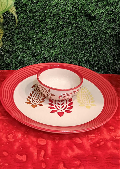 Caffeine Ceramic Handmade Red Boota Combo Dinner Set (Set of 2) - Caffeine Premium Stoneware