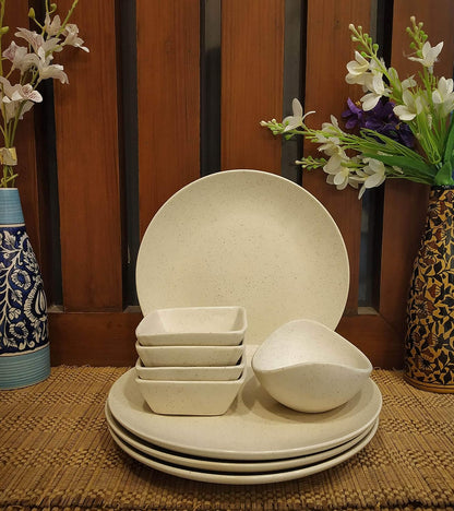 Caffeine Ceramic White Matte Combo Dinner Set (9 pcs.)