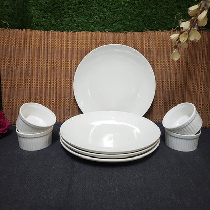 Caffeine Ceramic Handmade Glossy White Combo Dinner Set (8 pcs.) - Caffeine Premium Stoneware