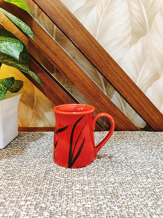 Caffeine Ceramic Handmade Red Bamboo Coffee Mug (Set of 2) - Caffeine Premium Stoneware