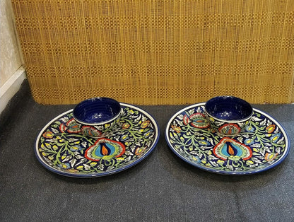 Caffeine Ceramic Handmade Blue Jaipuri Combo Dinner Set (4 pcs.)