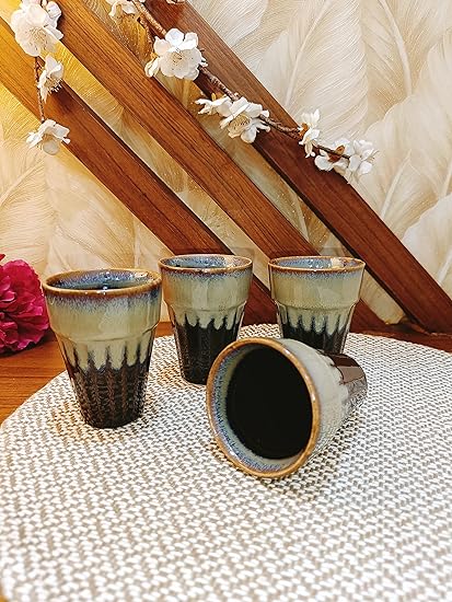 Caffeine Ceramic Handmade Cocoa Black kulhad Cup Set of 4 - Caffeine Premium Stoneware