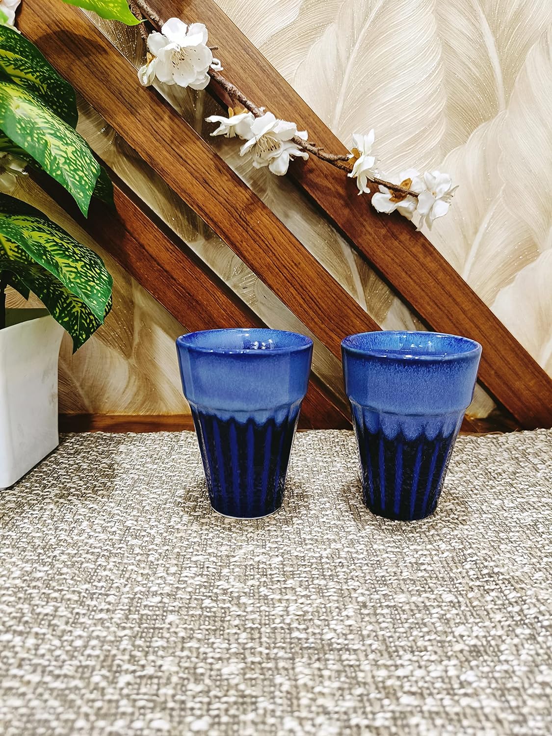 Caffeine Ceramic Handmade Marine Blue kulhad Cup (Set of 2) - Caffeine Premium Stoneware