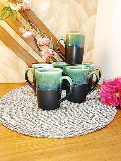 Caffeine Ceramic Handmade Coal Mint Cup Set (Set of 6) - Caffeine Premium Stoneware