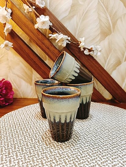 Caffeine Ceramic Handmade Cocoa Black kulhad Cup Set of 4 - Caffeine Premium Stoneware