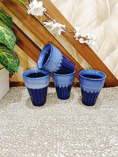 Caffeine Ceramic Handmade Marine Blue kulhad Cup Set of 4 - Caffeine Premium Stoneware