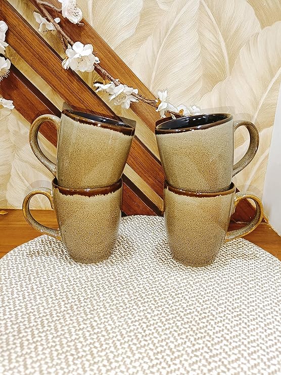 Caffeine Ceramic Handmade Brown Crackle Coffee & coffee Mug Set of 4 - Caffeine Premium Stoneware