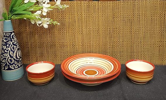 Caffeine Ceramic Handmade Orange Biege Soup Combo Set of 4 - Caffeine Premium Stoneware